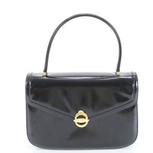 Vintage Old Gucci Top Handle Leather Handbag Tote Black Gold Hardware Women's